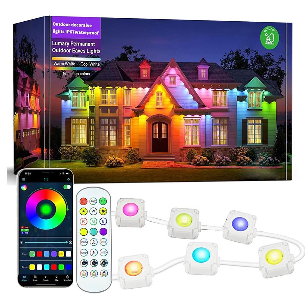 LED-String-Downlights Eternity Lights Dauerhafte Außenbeleuchtung mit App 2,4g fernbedienung rgb smart traufe lichter ip67 wasserdichte ganzjährige haus dach außenbeleuchtung für weihnachten urlaub Lightinthebox