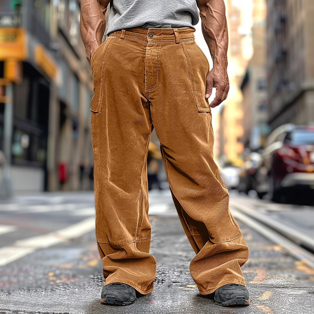 Herren Cargohose Cargohosen Cordhose Hose Hosen Schlabberhose Freizeithose Tasche Elastische Taille Gerade geschnitten Glatt Komfort Weich In voller Länge Outdoor Täglich Ausgehen Modisch Strassenmode Lightinthebox