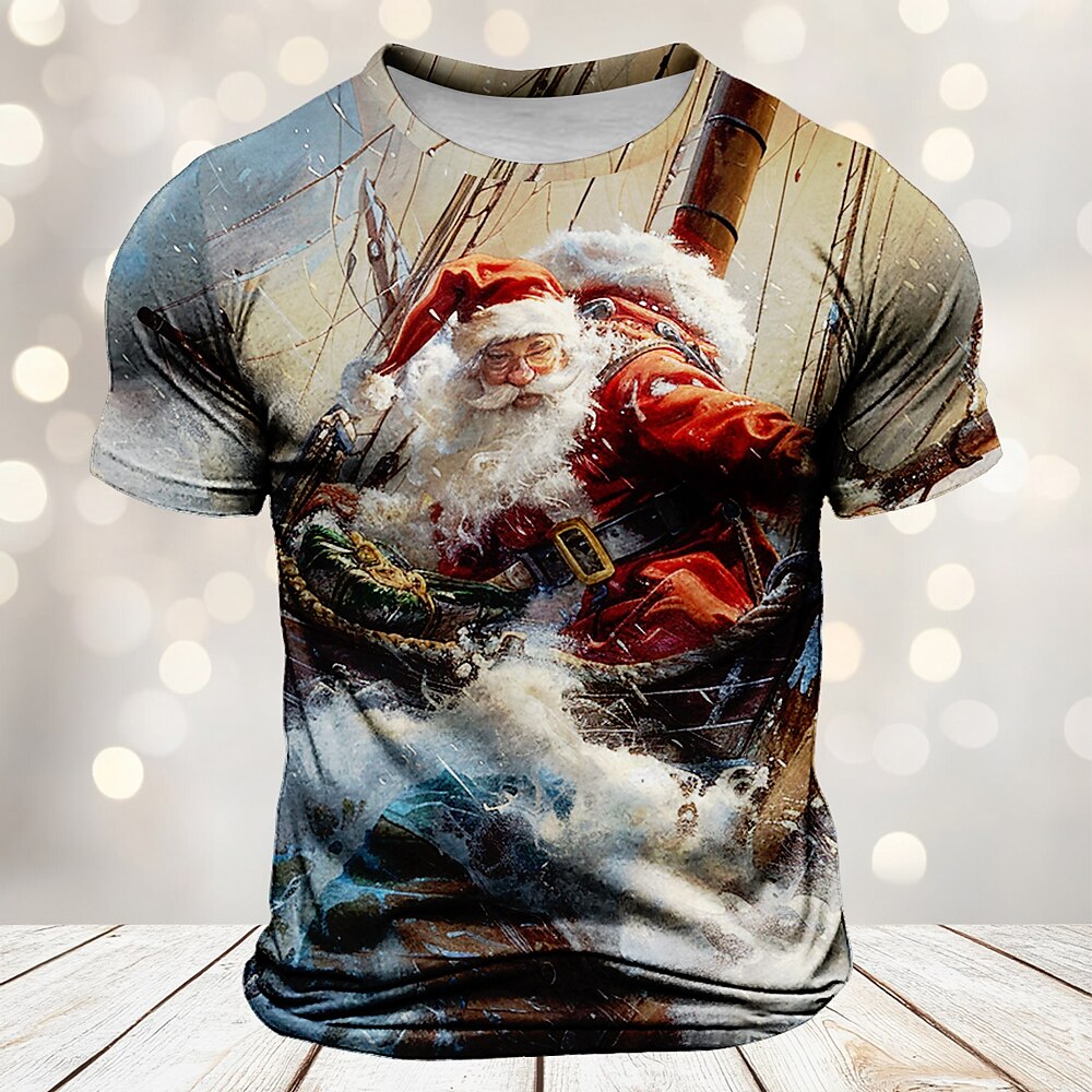 Weihnachten Herren Santa Claus 3D T-Shirts Santa Claus Casual Street Style 3D Druck T-Shirt Sport Outdoor Urlaub Braun Kurzarm Rundhals Frühlingamp;Sommerkleidung S M L XL XXL XXXL Lightinthebox