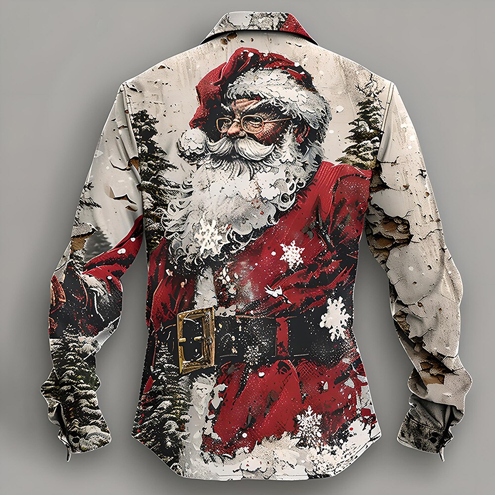 Weihnachtshemden für Herren mit Weihnachtsmann-Aufdruck, Weihnachtsmann, lässig, mit Knopfleiste, lange Ärmel, Party, Abend, Alltag, Herbst, Winter, Frühlingamp;Sommerkragen mit Knopfleiste, Lightinthebox