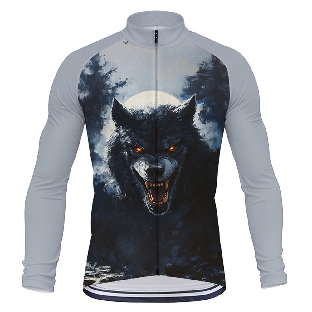 Herren Radtrikot fahrradbekleidung Fahrradtrikot Langarm Winter Fahhrad T-Shirt Shirt mit 3 Gesäßtaschen MTB Mountain Rennrad Schnelltrocknend Reißverschluß vorne Schweißtransportierend Grau Wolf Lightinthebox