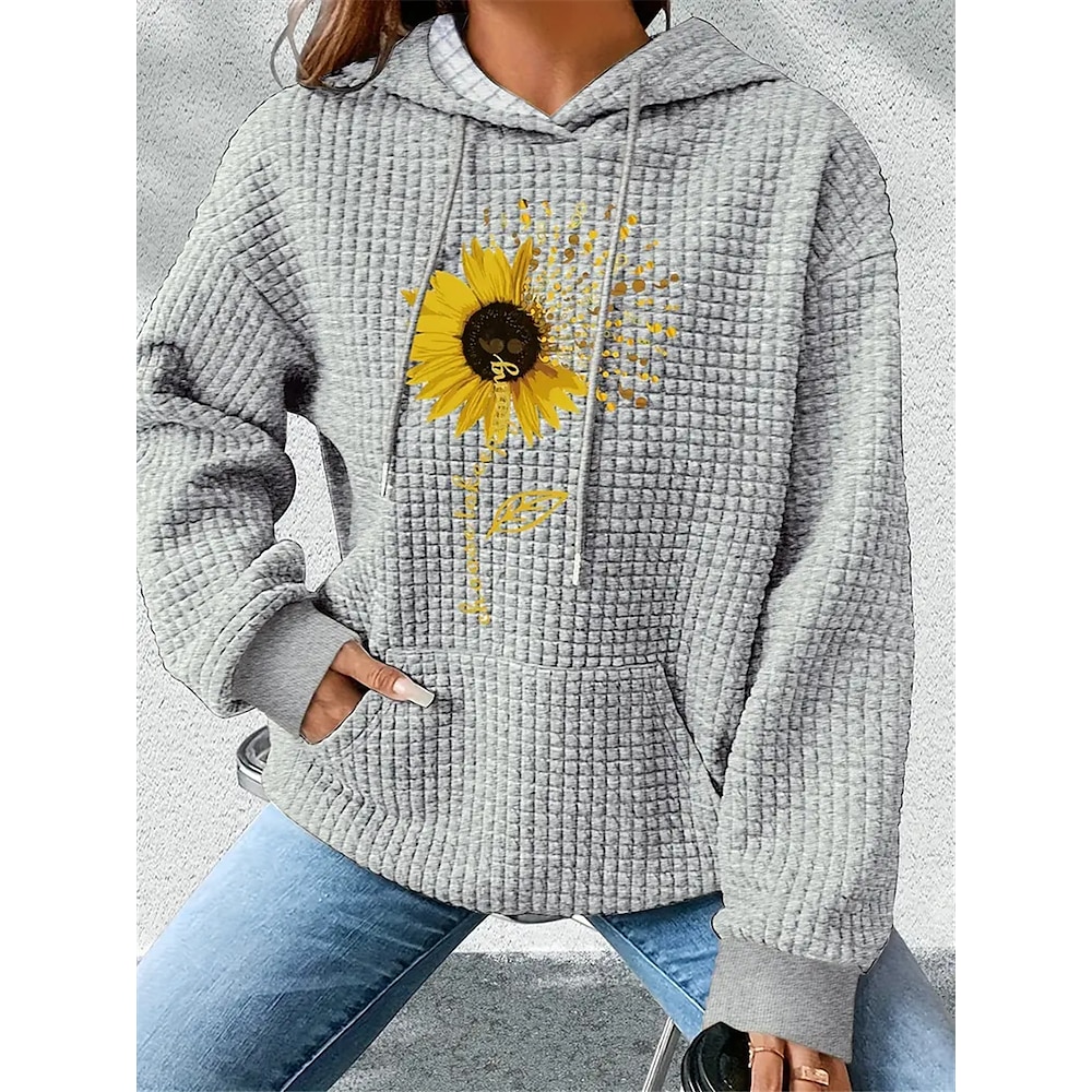 Damen-Kapuzenpullover mit Sonnenblumen-Print, Street-Style, Alltagskleidung, lässiger Kapuzenpullover, langärmelig, mikroelastisch, Herbst/Winter, bequem, atmungsaktiv, weicher Stoff Lightinthebox