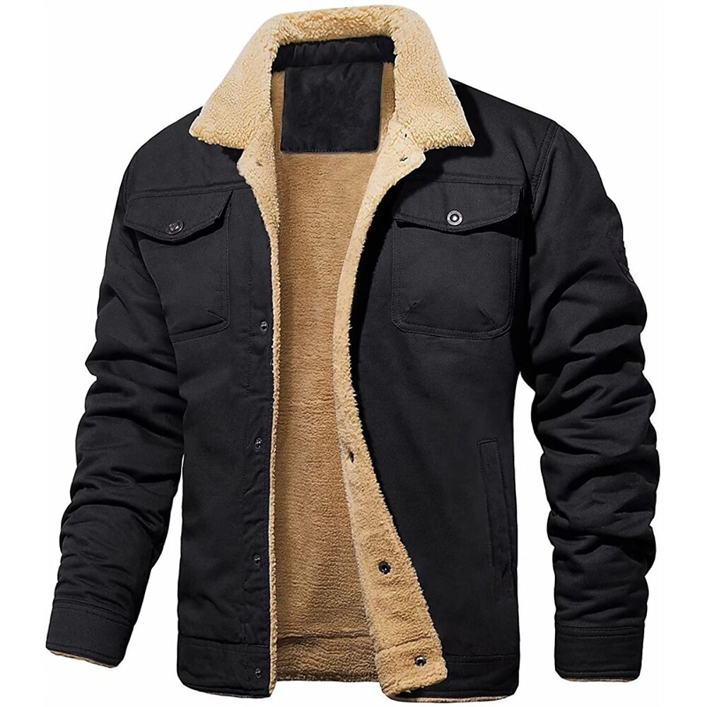 Herren Winterjacke Fleecejacke Freizeitjacke Chore-Jacke Täglich Urlaub warm Tasche Vlies Herbst Winter Glatt Modisch Strassenmode Kargen Standard Schwarz Armeegrün Dunkelblau Dunkelgray Kaffee Jacken Lightinthebox