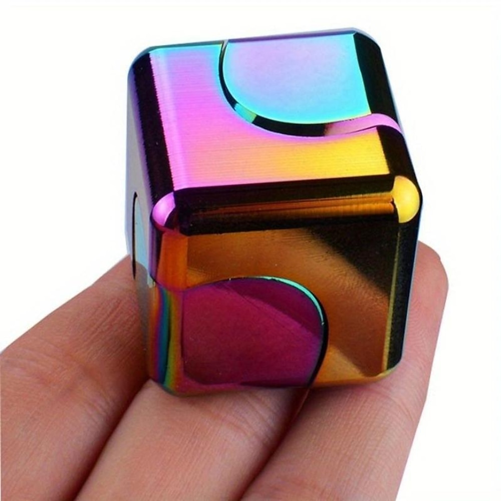 quadratischer magischer Würfel aus Metall, drehbarer Würfel, Fidget Spinner, Antistress-EDC-Fingerspitzenspielzeug, Regenbogen-Handspinn-Lern-Desktop-Spiel für besondere Bedürfnisse, ADHS, Autismus, Lightinthebox