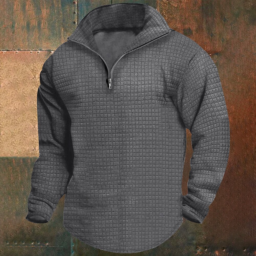 Herren Waffel-Sweatshirt Sweatshirt Pullover Sweatshirt mit Viertelreißverschluss Schwarz Weiß Wein Armeegrün Khaki Troyer Halber Reißverschluss Glatt Viertel Postleitzahl Weihnachten Täglich Festtage Lightinthebox