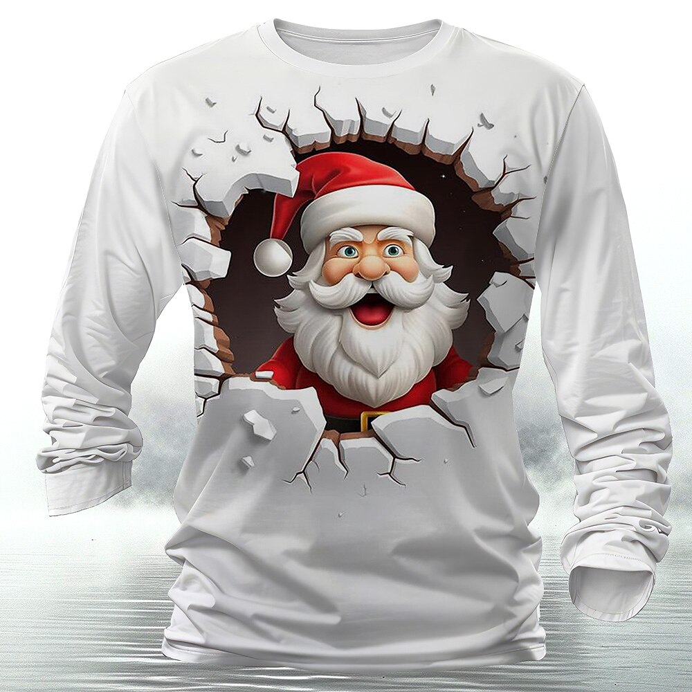 Weihnachten Herren Weihnachtsmann T Shirt Langarm T-Shirt 3D-Druck Rundhalsausschnitt Hemd Brautkleider schlicht Strasse Festtage Weiß Gelb Rote Sommer Frühling Herbst Bekleidung S M L XL XXL XXXL Lightinthebox