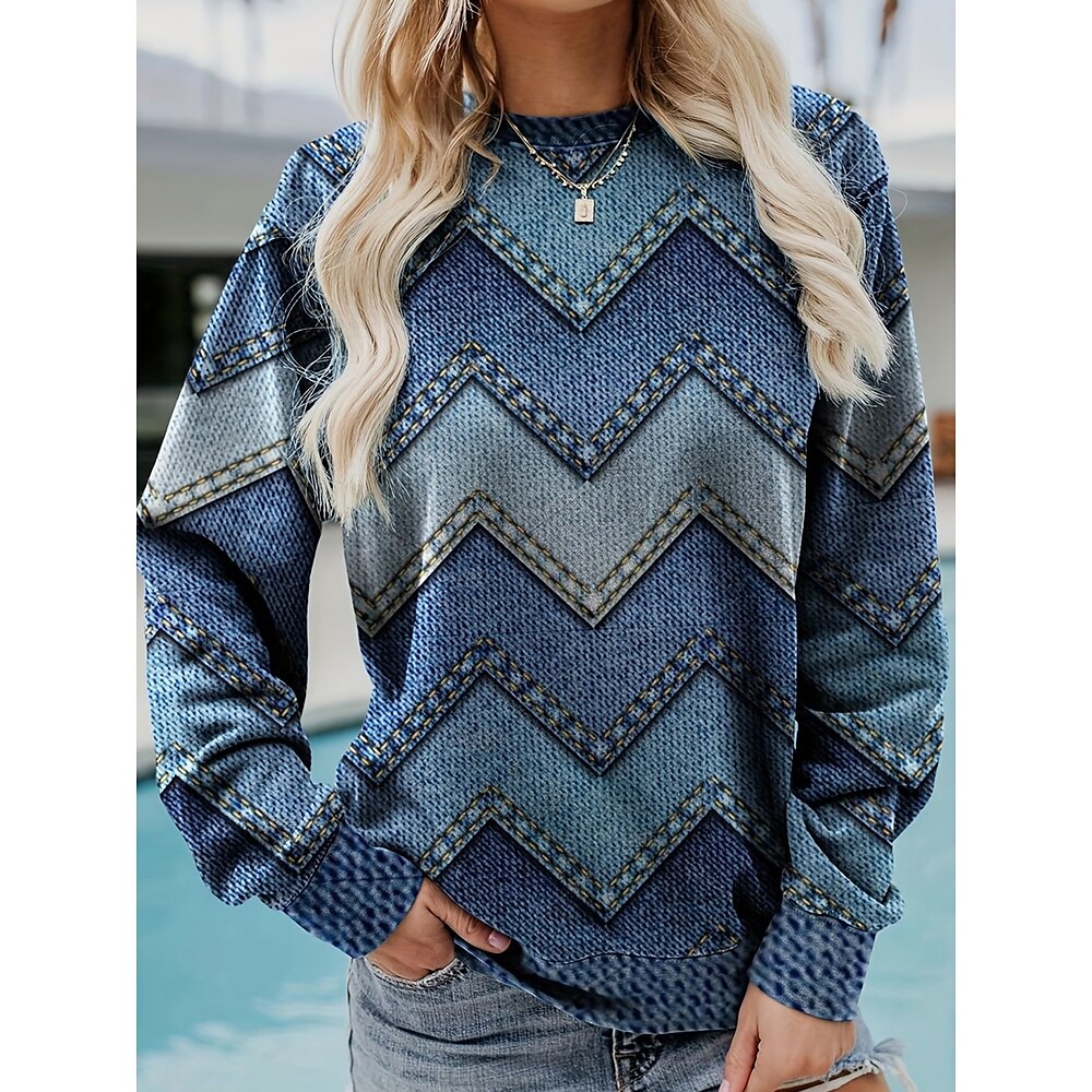 Damen Zur Seite fahren Polyester Geometrisch Zip Rundhalsausschnitt Langarm Unelastisch Frühling Herbst Lightinthebox