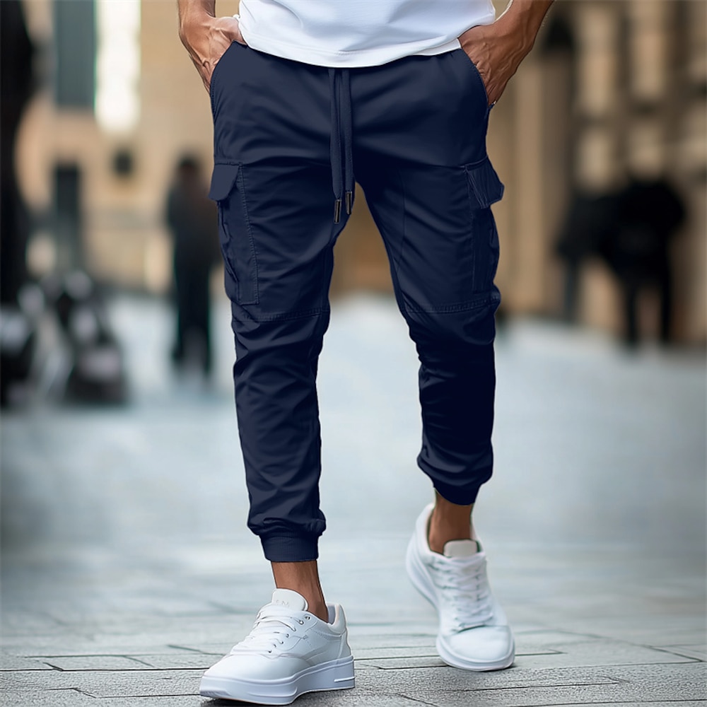 Herren Cargohose Cargohosen Hose Hosen Jogginghosen Kordelzug Elastische Taille Multi Pocket Glatt Komfort Weich In voller Länge Outdoor Casual Täglich Modisch Strassenmode Schwarz Armeegrün Lightinthebox