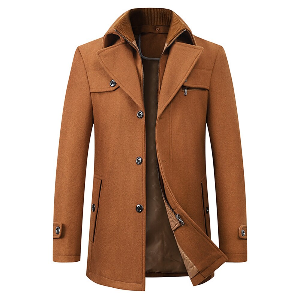 Herren Peacoat Trenchcoat Täglich Urlaub Herbst Winter Polyester warm Oberbekleidung Bekleidung Modisch Klassisch Glatt Tasche Kargen Reisverschluss Lightinthebox