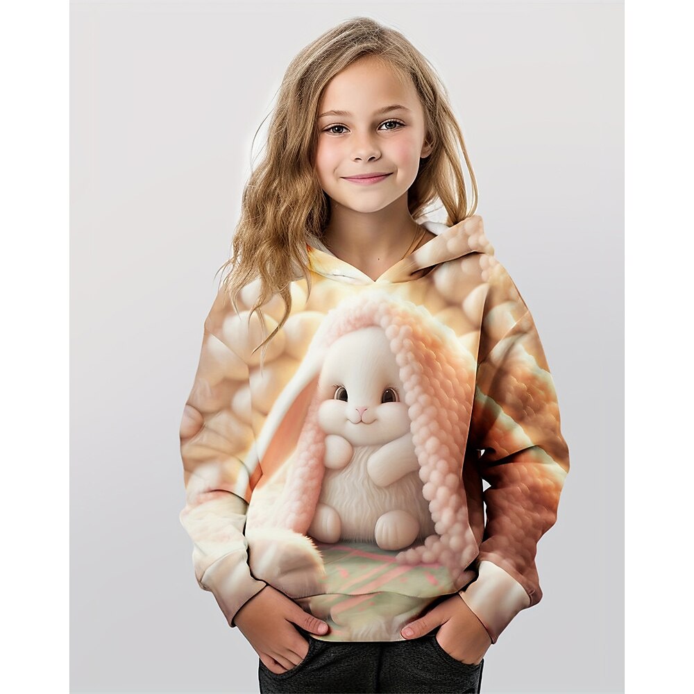 Mädchen 3D Graphic Hase Kaninchen Kapuzenshirt Langarm Herbst Winter Modisch bezaubernd Basic Polyester kinderkleidung 4-12 Jahre Mit Kapuze Outdoor Casual Täglich Regular Fit Lightinthebox