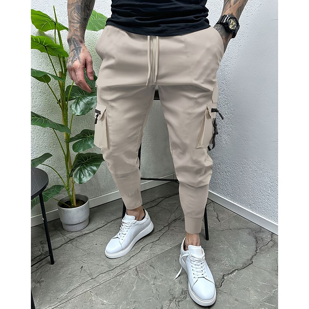 Herren Cargohose Cargohosen Karottenhose Hose Hosen Kordelzug Elastische Taille Multi Pocket Glatt tragbar Outdoor Täglich Campen und Wandern Modisch Klassisch Schwarz Armeegrün Lightinthebox