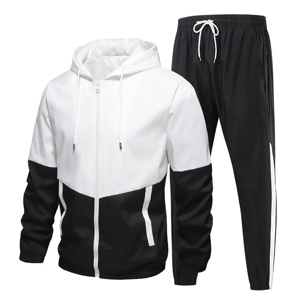 Herren Trainingsanzug Jogginganzug 2 teilig Full Zip Casual Herbst Langarm Atmungsaktiv Weich Fitness Fitnesstraining Laufen Sportbekleidung Sportkleidung Farbblock Schwarz Armeegrün Blau Lightinthebox