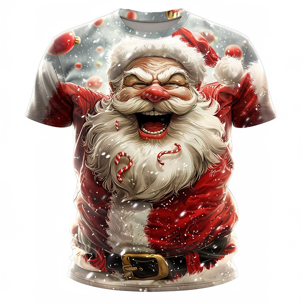 Weihnachts-T-Shirts mit Weihnachtsmann-Motiv, 3D-Druck, Weihnachtsmann, modisch, Freizeitkleidung, 3D-Druck, T-Shirt, Street-Sport, Outdoor, gelb, rot, blau, kurzärmlig, Rundhalsausschnitt, Sommer, Lightinthebox