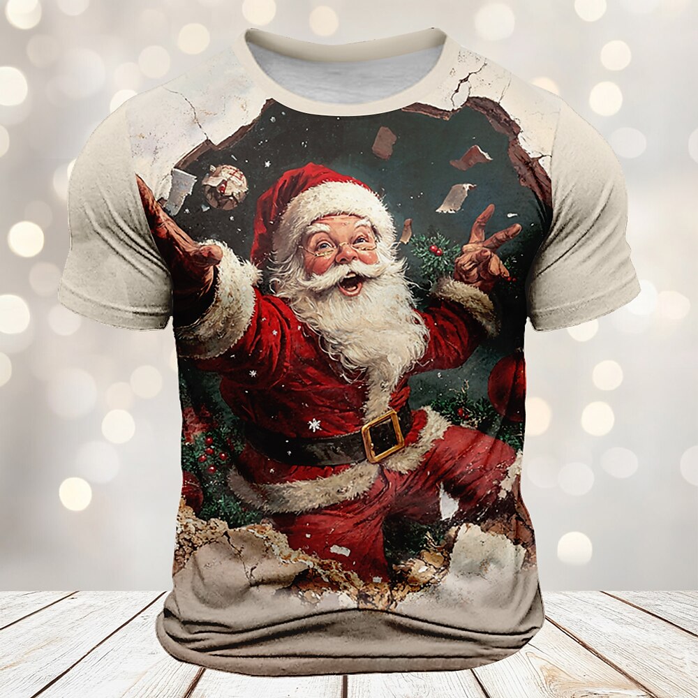 Weihnachts-T-Shirts mit Weihnachtsmann-Motiv, 3D-Druck, Weihnachtsmann, lässig, Streetstyle, T-Shirt mit 3D-Print, für Sport, Outdoor, Urlaub, weiß, kurzärmlig, Rundhalsausschnitt, Lightinthebox