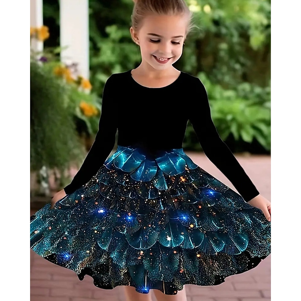 Mädchen' 3D Graphic Pfau Kleid Langarm Sommer Frühling Urlaub Täglich Festtage Prinzessin Schön Süß kinderkleidung 4-12 Jahre Casual kleid A Linie Kleid Knielang Regular Fit Lightinthebox