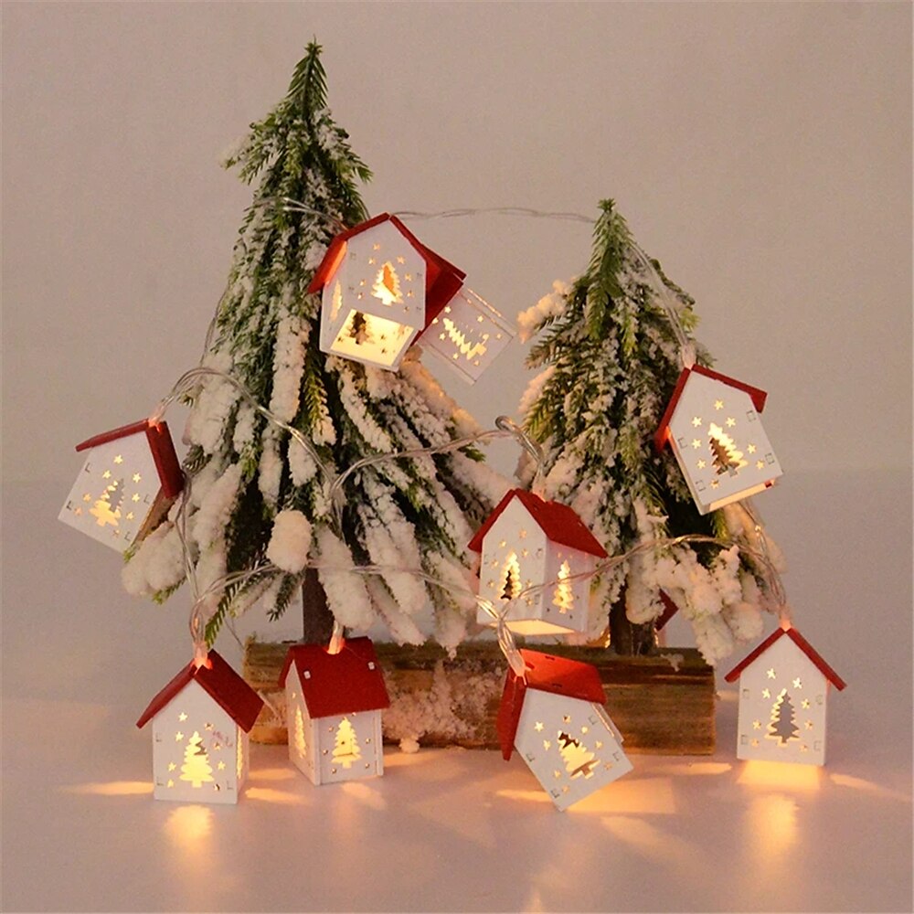 Weihnachten holz haus led licht string liebe holz haus atmosphäre fünf stern weihnachtsbaum dekorative licht aa batterien angetrieben 1 stück Lightinthebox