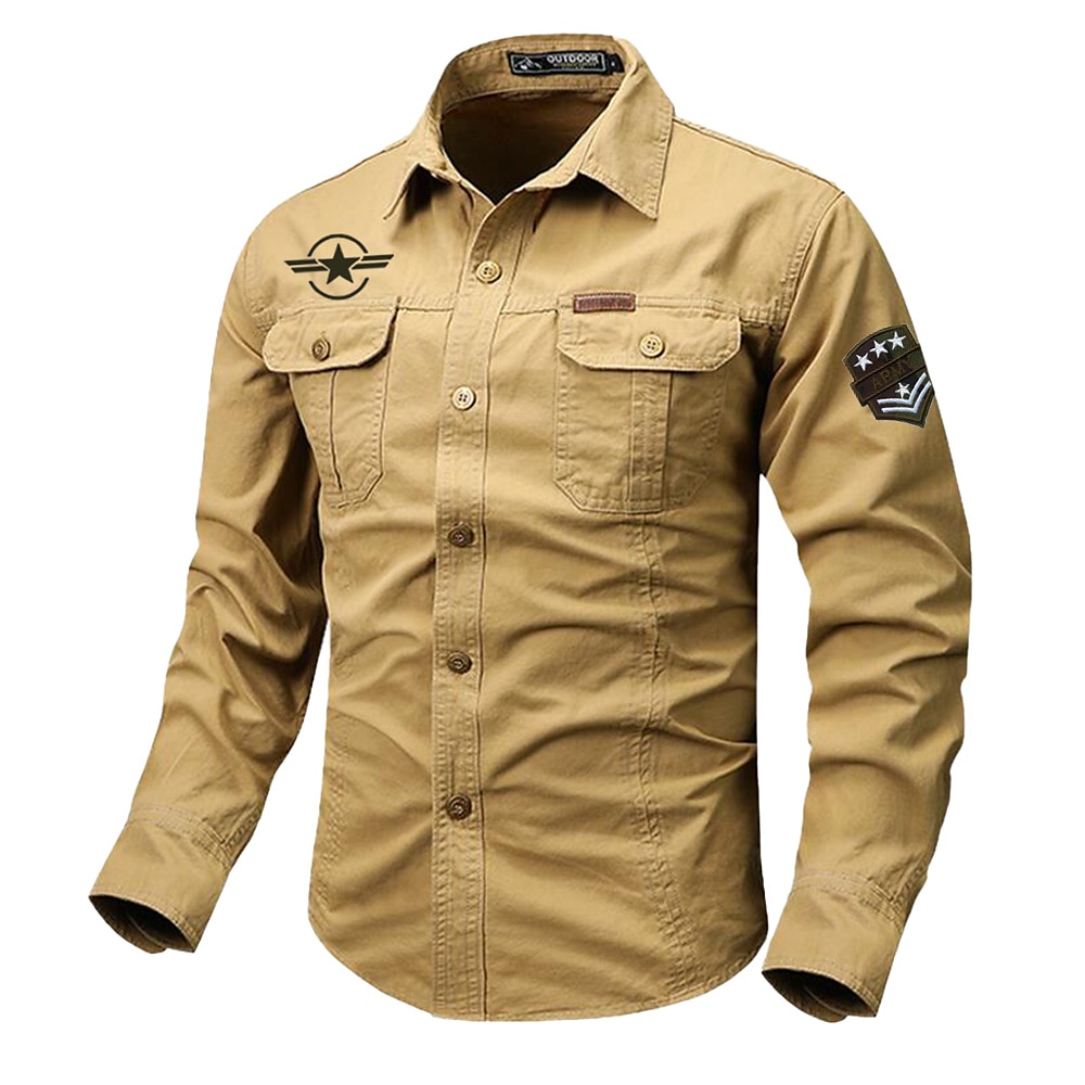 Herren Feste Farbe Hemd Westernhemd Cargo-Shirt Langarm Brautkleider schlicht Taktisch Sport Natur Ausgehen Winter Frühling Herbst Umlegekragen Bedruckt Schwarz Weiß Rote Blau Khaki Lightinthebox