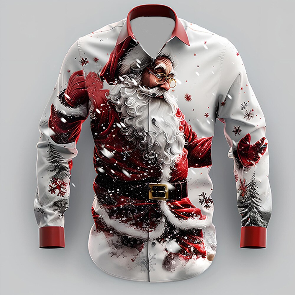 Weihnachtshemden für Herren mit Weihnachtsmann-Aufdruck, Weihnachtsmann, lässig, mit Knopfleiste, lange Ärmel, Party, Abend, Alltag, Herbst, Winter, Frühlingamp;Sommerkragen mit Knopfleiste 3D-Druck Lightinthebox