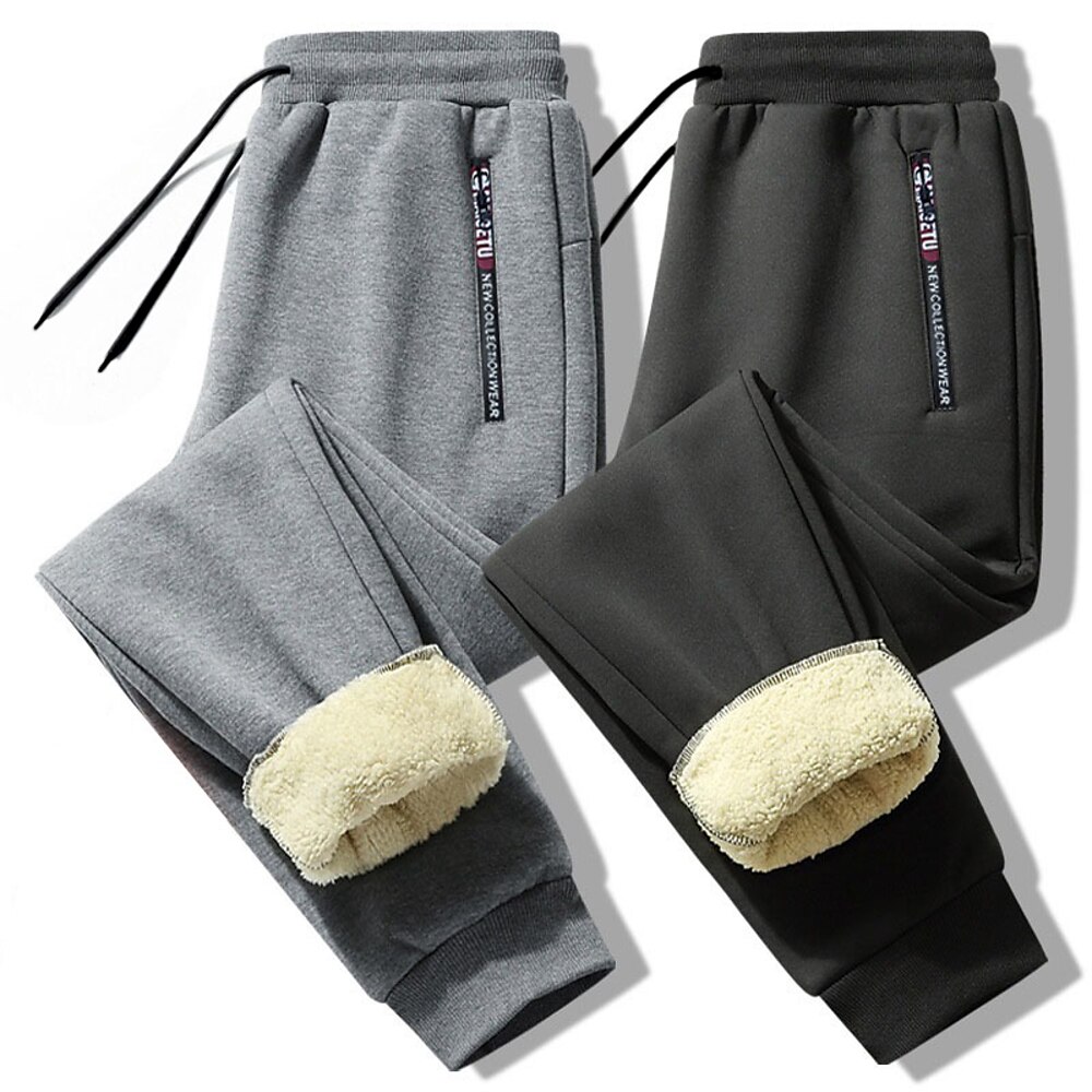 Herren Sherpa Fleecehosen Jogginghose Trainingshose Jogginghose Jogger Winterhose Tasche Buchstabe Warm Täglich Freizeit Sport Ausgehen Strassenmode Brautkleider schlicht Schwarz Schwarzes gerades Lightinthebox