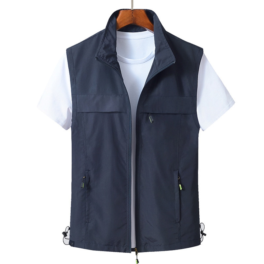 Herren Weste Angelweste Weste für Wanderer Täglich Verabredung Urlaub Modisch Brautkleider schlicht Frühling Herbst Tasche Nylon Komfortabel Glatt Reisverschluss Ständer Regular Fit Schwarz Rote Lightinthebox