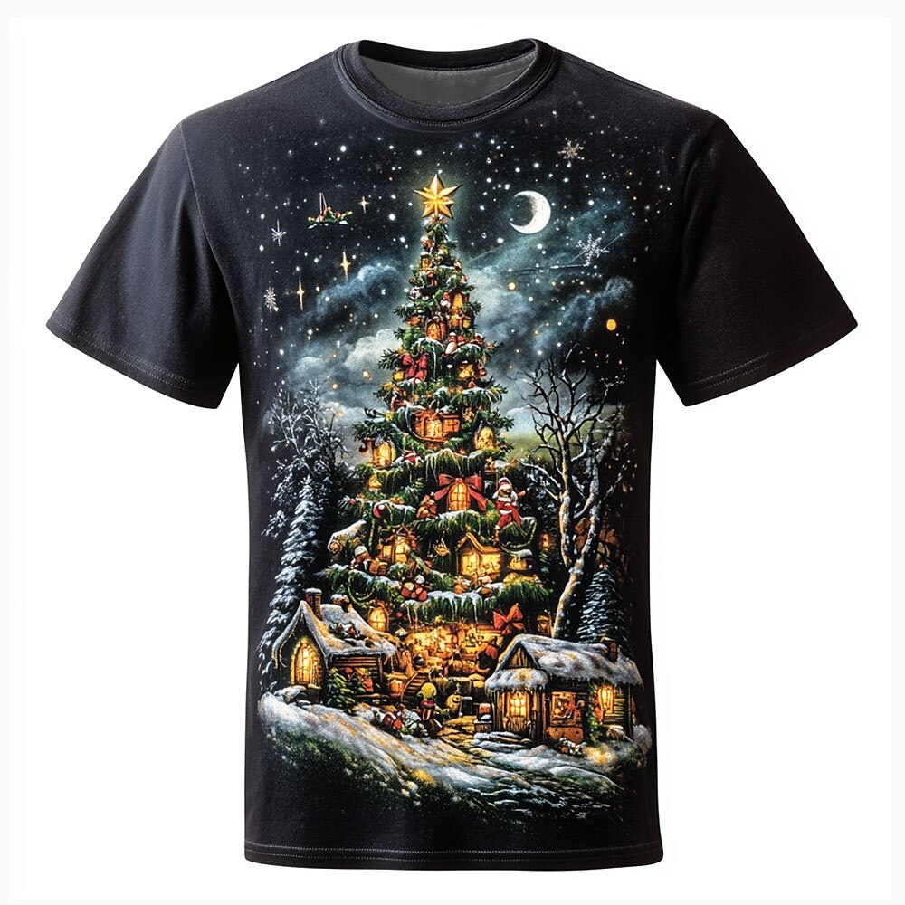 Weihnachten Herren Weihnachtsbaum 3D T-Shirts Weihnachtsmann Retro Vintage Casual Streetstyle 3D Druck T-Shirt Sport Outdoor Urlaub Schwarz Kurzarm Rundhals Frühlingamp;Sommerkleidung S M L XL XXL Lightinthebox