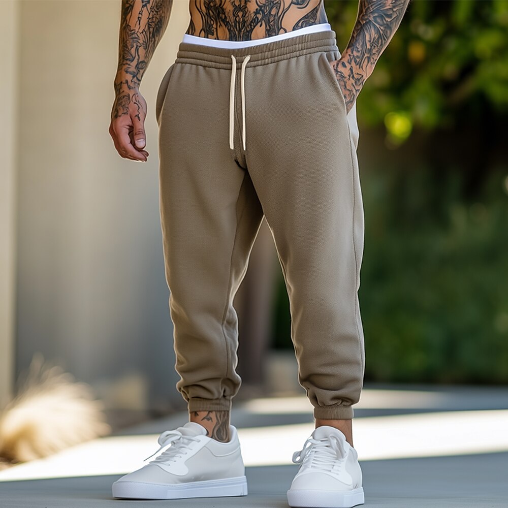 Herren Jogginghose Trainingshose Jogginghose Jogger Hose Hosen Freizeithose Waffelhose Kordelzug Elastische Taille Glatt Komfort Warm In voller Länge Outdoor Casual Täglich Sport Modisch Schwarz Weiß Lightinthebox