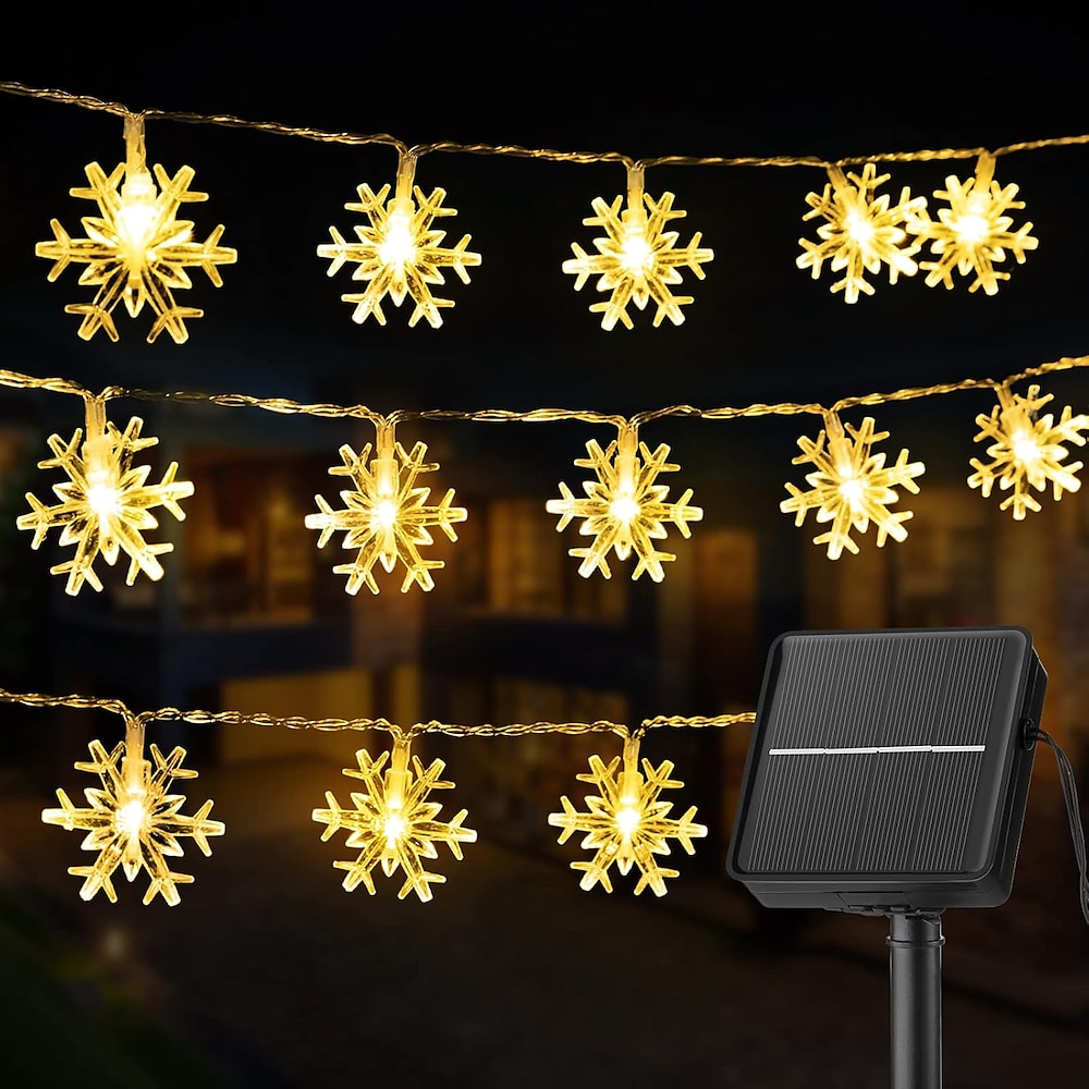 Solar-LED-Weihnachtsschneeflocke, wasserdichte Lichterkette mit 30/50/100 LEDs, 8 Beleuchtungsmodi, für den Außenbereich, Garten, Urlaub, Garten, Hochzeit, Silvesterparty, Außen- und Innendekoration Lightinthebox