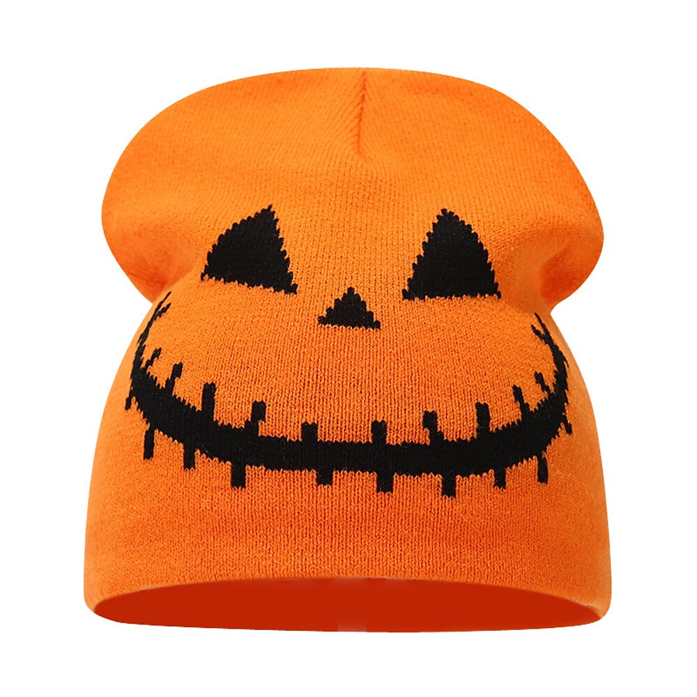 Herren Unisex Beanie Mütze Wintermützen Wollmützen 骷髅头毛线帽 Strickmütze Schwarz / Orange Orange Acrylfasern Strick Jacquard Gemütlich Halloween Freizeitskleidung Festival Kürbis Totenkopf Motiv Warm Lightinthebox