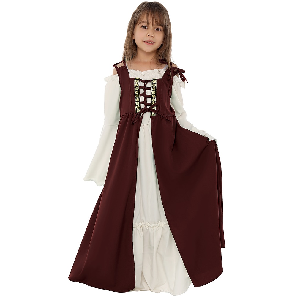 Retro Vintage Mittelalterlich Renaissance Abschlussballkleid Ren Faire Irisch Elfen Mädchen Keltisch Halloween Maskerade Urlaub Alltagstauglich Festival Kinder Kleid Lightinthebox