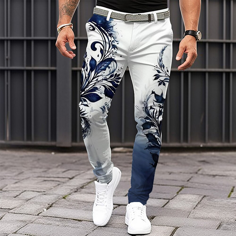 Herren Pflanze Anzughosen Mittlere Taillenlinie Brautkleider schlicht Heim Alltagskleidung Zip Tasche Sommer Frühling Herbst 3D-Druck Schwarz Dunkelrot Blau Lightinthebox