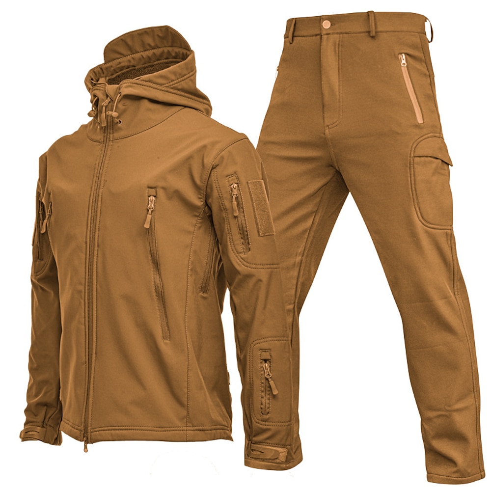 Herren einstellen Wanderjacke Taktische Jacke Täglich Urlaub Windundurchlässig warm halten Tasche 2 teilig Herbst Winter Glatt Modisch Klassisch Mit Kapuze Standard Schwarz Blau Khaki Armeegrün Grau Lightinthebox