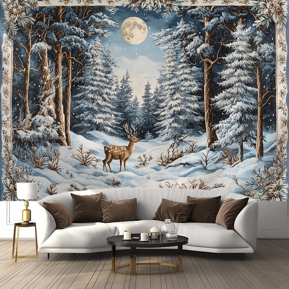 Wandteppich zum Aufhängen, Schnee-Rentier, Wandkunst, großer Wandteppich, Wanddeko, Fotohintergrund, Decke, Vorhang, Heim, Schlafzimmer, Wohnzimmer, Dekoration Lightinthebox