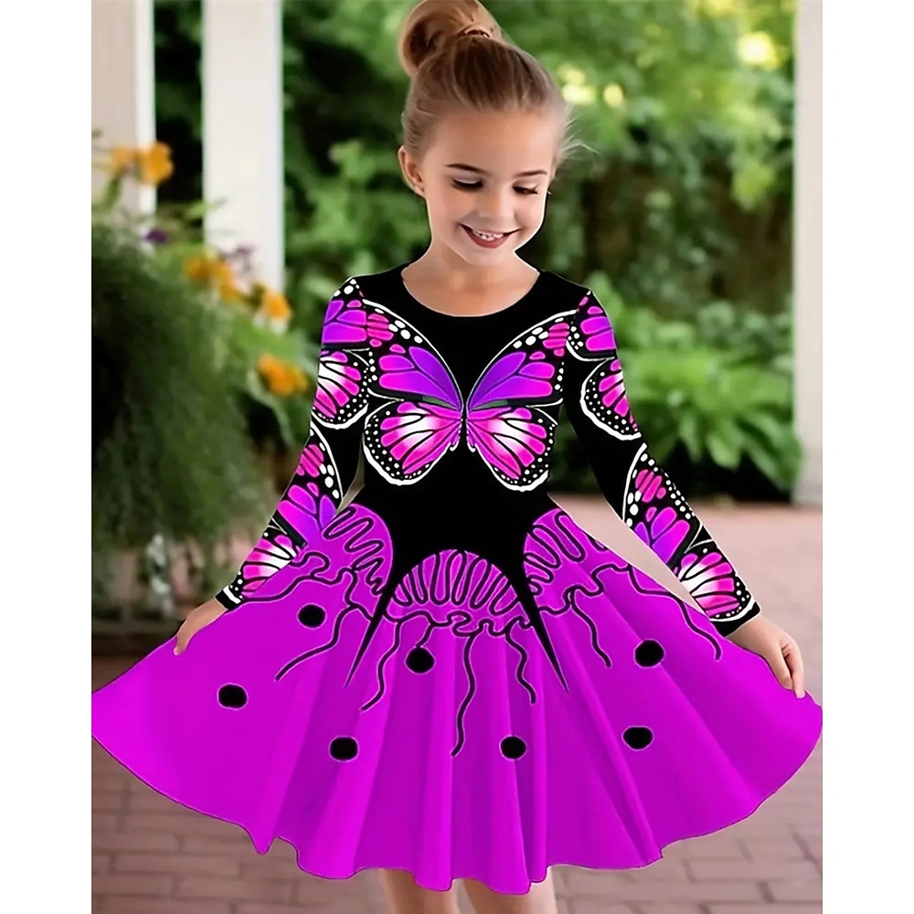 Mädchen' 3D Graphic Schmetterling Kleid Langarm Sommer Frühling Urlaub Täglich Festtage Prinzessin Schön Süß kinderkleidung 4-12 Jahre Casual kleid A Linie Kleid Knielang Regular Fit Lightinthebox