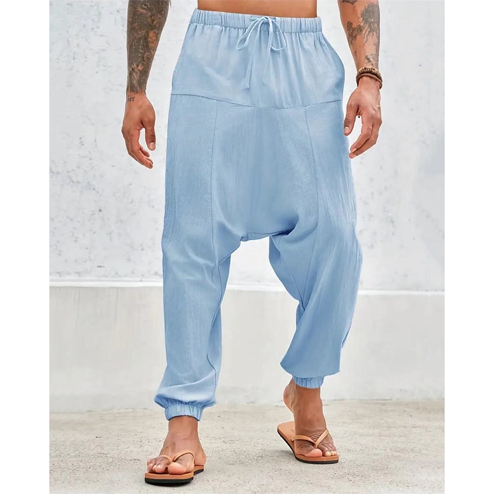 Herren Baumwollhosen Hose Hosen Sommerhosen Strandhose Haremshose Tasche Kordelzug Elastische Taille Glatt Komfort Atmungsaktiv Täglich Festtage Urlaub Hawaiianisch Boho Armeegrün Weiß Lightinthebox