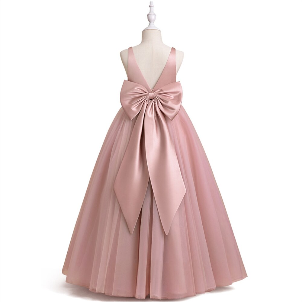 kinderkleidung Mädchen Party Kleid Feste Farbe Ärmellos Leistung Geburtstag Krawattenknoten Schön Süß Polyester Maxi abendkleider Schaukelkleid A Linie Kleid Sommer 4-12 Jahre Weiß Rosa Rote Lightinthebox