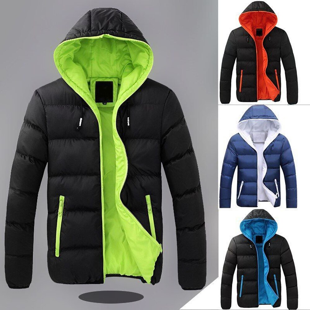 Herren Wintermantel puffer jacket Gefütterte Jacke Tasche Polyester Freizeitskleidung Verabredung Urlaub Standard Modisch Brautkleider schlicht Komfortabel warm Herbst Winter Farbblock Schwarz Rot Lightinthebox