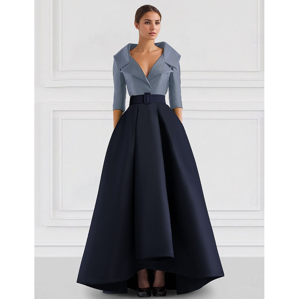 Blau Rot A-Linie Satin Formelles Abendkleid Elegantes Herbsthochzeitsgast Kleid Smoking Kleid Asymmetrische 3/4 Länge Ärmel Kragen mit Tasche 2025 Lightinthebox