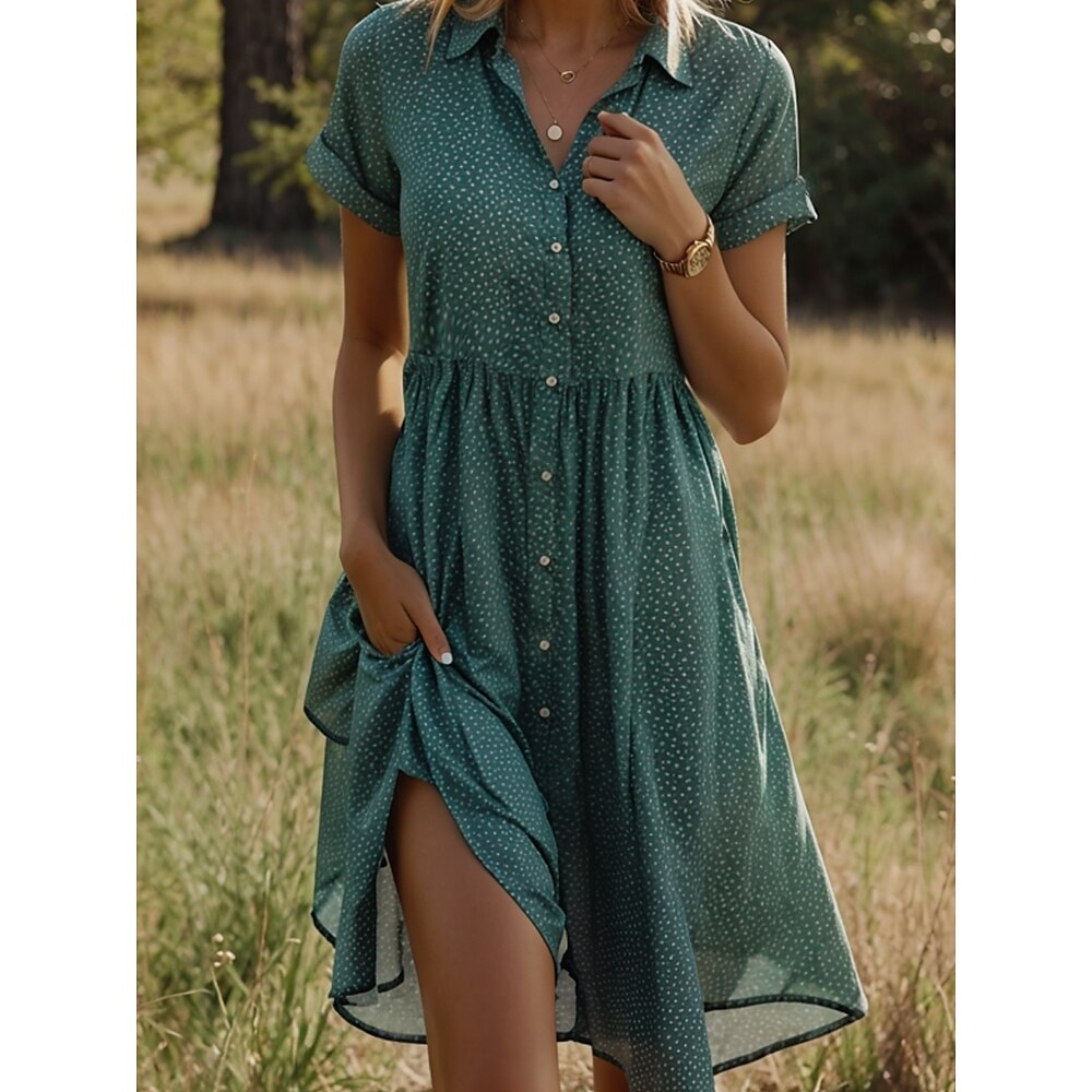 Damen Polka Dot Rüschen Saum Hemdkragen Minikleid Casual Täglich Kurzarm Sommer Lightinthebox