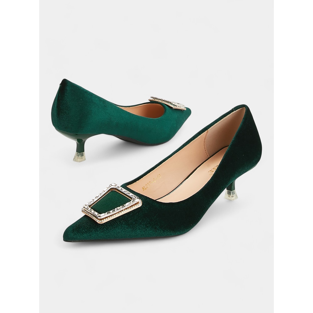 Grüne Damen-Pumps aus Samt mit spitzer Spitze und Kitten Heels und Strass-Schnalle - elegante Pumps für formelle Anlässe und Partys Lightinthebox