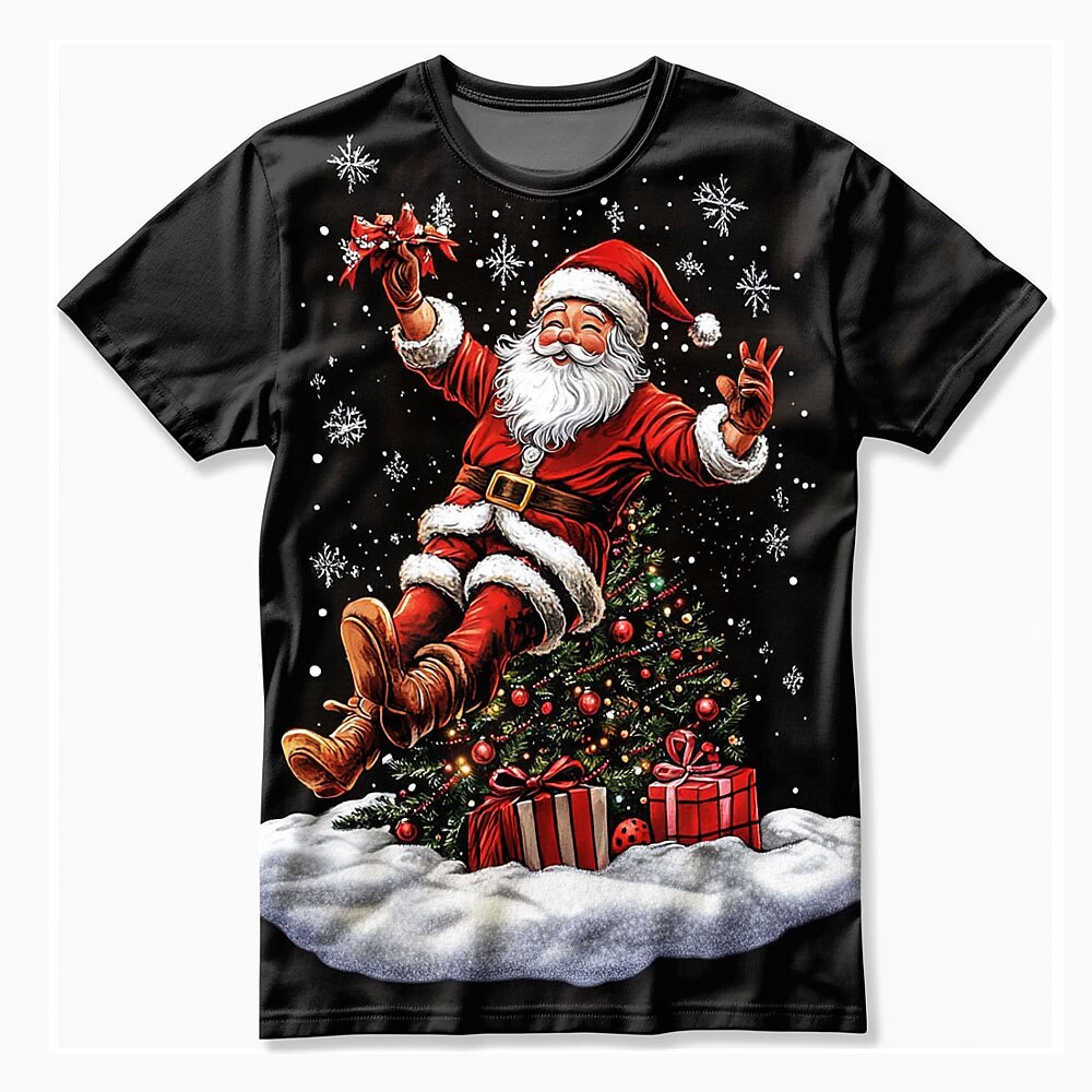 Weihnachten Herren Weihnachtsmann 3D T-Shirts Weihnachtsmann Retro Vintage Casual Street Style 3D Druck T-Shirt Sport Outdoor Urlaub Schwarz Kurzarm Rundhals Frühlingamp;Sommerkleidung S M L XL XXL Lightinthebox