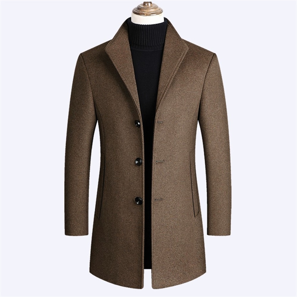 Herren Wollmantel Mantel Trenchcoat Langer Trenchcoat Täglich Urlaub Herbst Winter Polyester warm Windundurchlässig Oberbekleidung Bekleidung Modisch Klassisch Glatt Tasche Kargen Einreihiger Lightinthebox