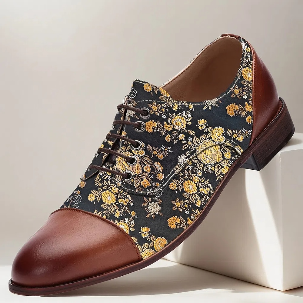 Oxford-Schuhe für Herren mit floralem Jacquardmuster, Zehenkappe und Absatz aus Kunstleder - Abendschuhe im Vintage-Stil für formelle Anlässe Lightinthebox