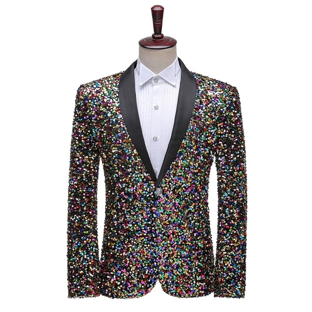 Herren Blazer-Jacke Smoking Party Glanz Pailletten Punkt Blazer Schwarz Weiß Grün Weite Passform Einreiher - 1 Knopf Lightinthebox