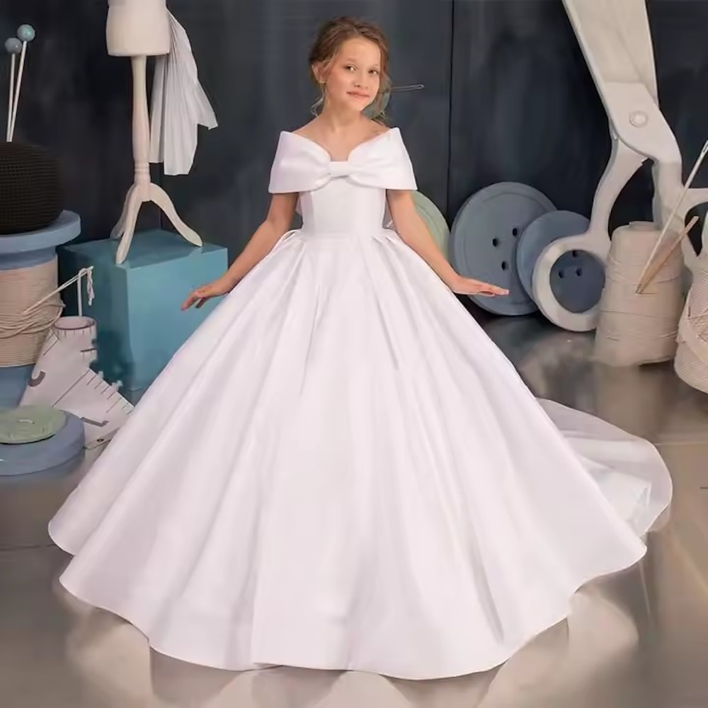 Blumenmädchenkleid Mädchen Kleid für die Erstkommunion Party Kleid Hochzeit Party Prinzessin Süß Weihnachten Karnival Rüschen Feste Farbe Trägerlos Rundhalsausschnitt Weiß 4 Jahre Lightinthebox