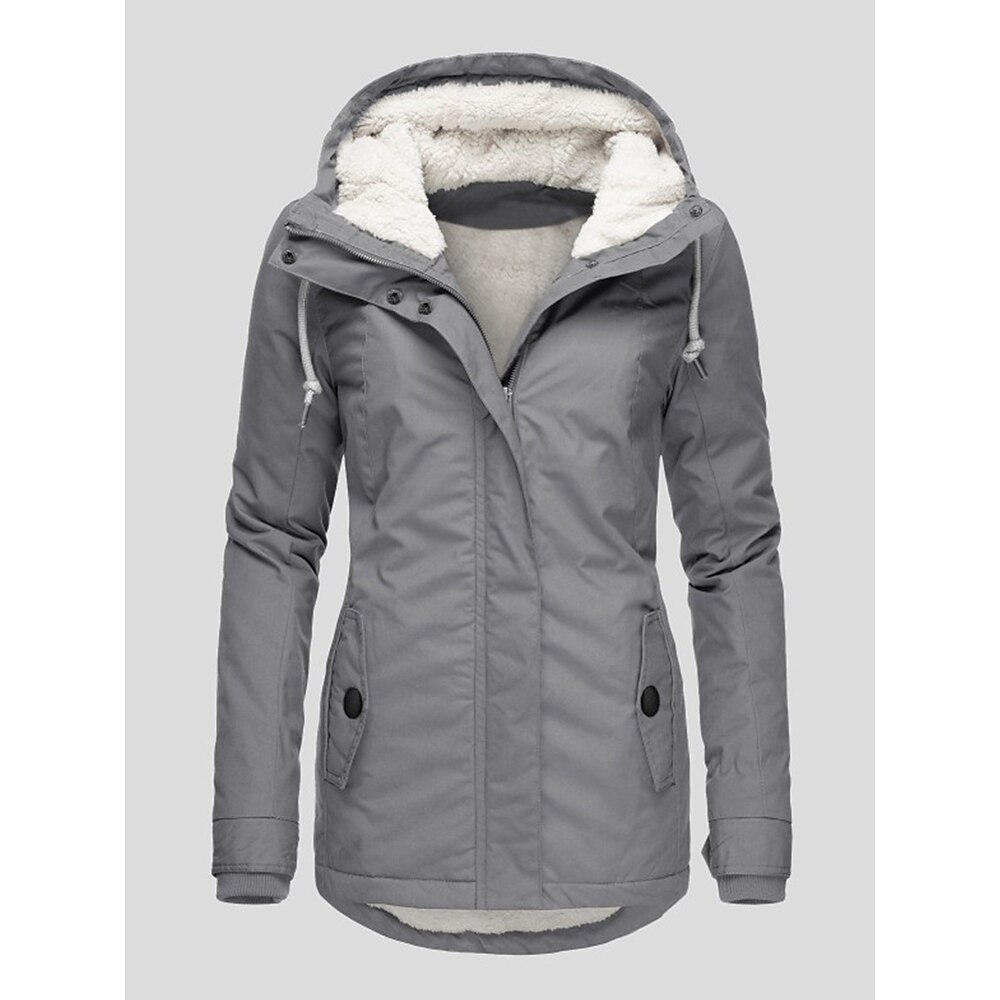 Damen Wintermantel puffer jacket Sherpa-Jacke Windundurchlässig warm halten Arbeit Casual Zip Taste Innenfutter aus Fleece Einreihiger Verschluss Kapuzenpullover Outdoor Feste Farbe Lockere Passform Lightinthebox