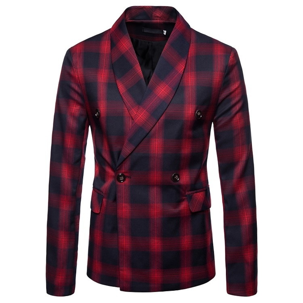 rot-grün karierter adretter Weihnachtsblazer für Herren, formell, lässig, klassisch, modern, für alle Jahreszeiten, zweireihiger Blazer aus Polyester-Baumwoll-Mischgewebe Lightinthebox