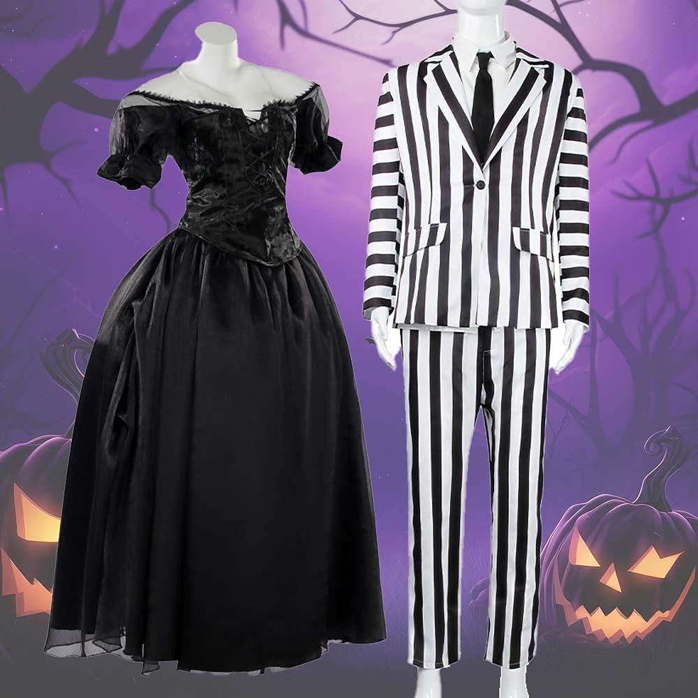 Paare Käfersaft Beetlejuice 2 Lydia Deitz Zombie-Bräute Halloween-Gruppenkostüme für Paare Erwachsene Herren Damen Gruseliges Kostüm Leistung Party Maskerade Halloween Karneval Einfache Lightinthebox