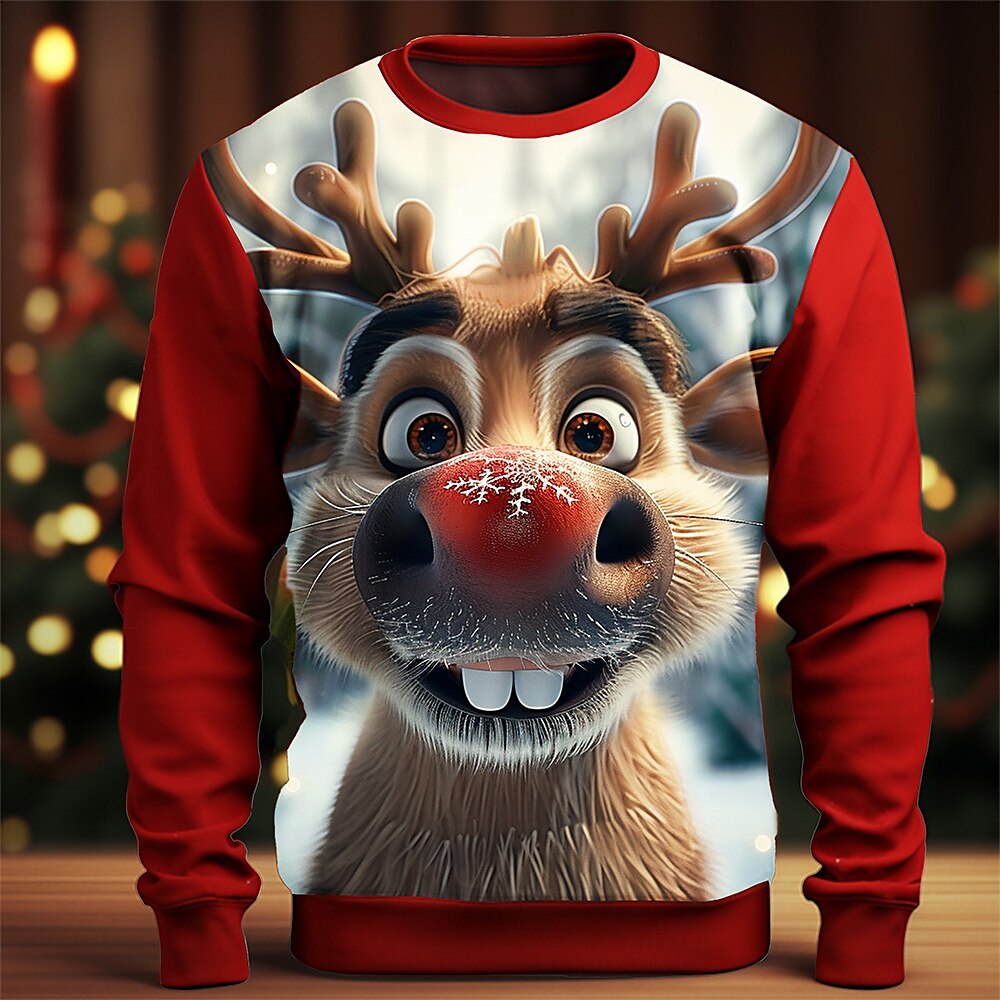 Weihnachten Herren 3D-Druck 3D 3D Zeichentrick Sweatshirts Pullover Sweatshirt Pullover Langarm Sweatshirt Rundhalsausschnitt 3D Lustig 3D-Druck Party Weihnachten Neujahr Rundhalsausschnitt 3D-Druck Lightinthebox