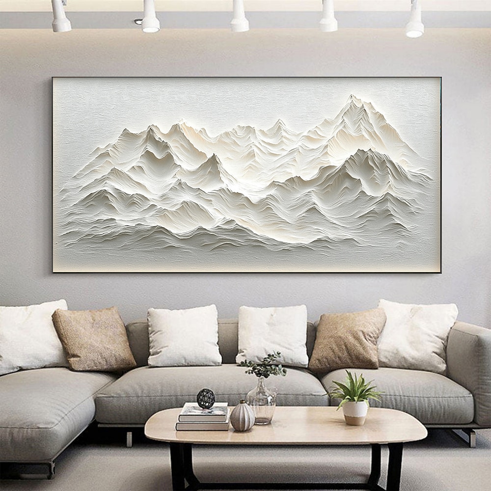 handgemachtes Original Schneeberg Ölgemälde auf Leinwand abstrakte Textur Winterlandschaft Wandkunst für Wohndekoration mit gespanntem Rahmen/ohne Innenrahmen Gemälde Lightinthebox