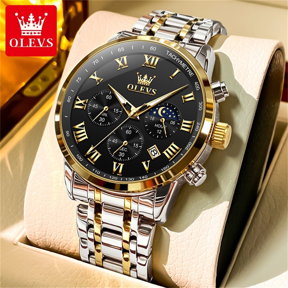 neue Olevs Olevs Marke Modetrend Herren Business-Uhr leuchtender Chronograph Kalender 24-Stunden-Anzeige Multifunktions-Quarzuhr lässig wasserdichte Sport Herren-Armbanduhr mit Stahlband Lightinthebox